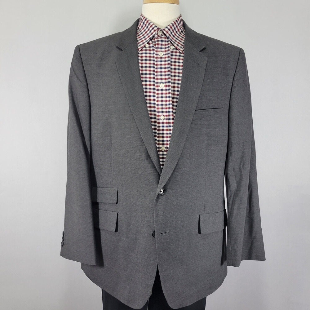 Haggar Men's Sport Coat Blazer Two Button Charcoal Gray Polyester Blend 46R